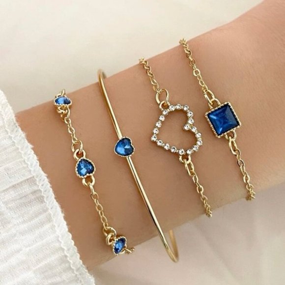 4pcs/set Rhinestone Heart Decor Bracelet For Women Jewelry Gift Wedding … - Picture 2 of 5